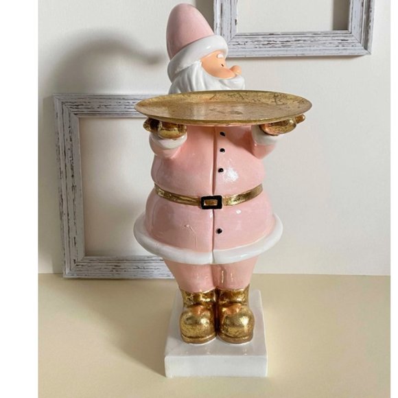 Christmas Holiday Pink Gold Santa Holding Serving Tray Display Stand NEW - Picture 10 of 16